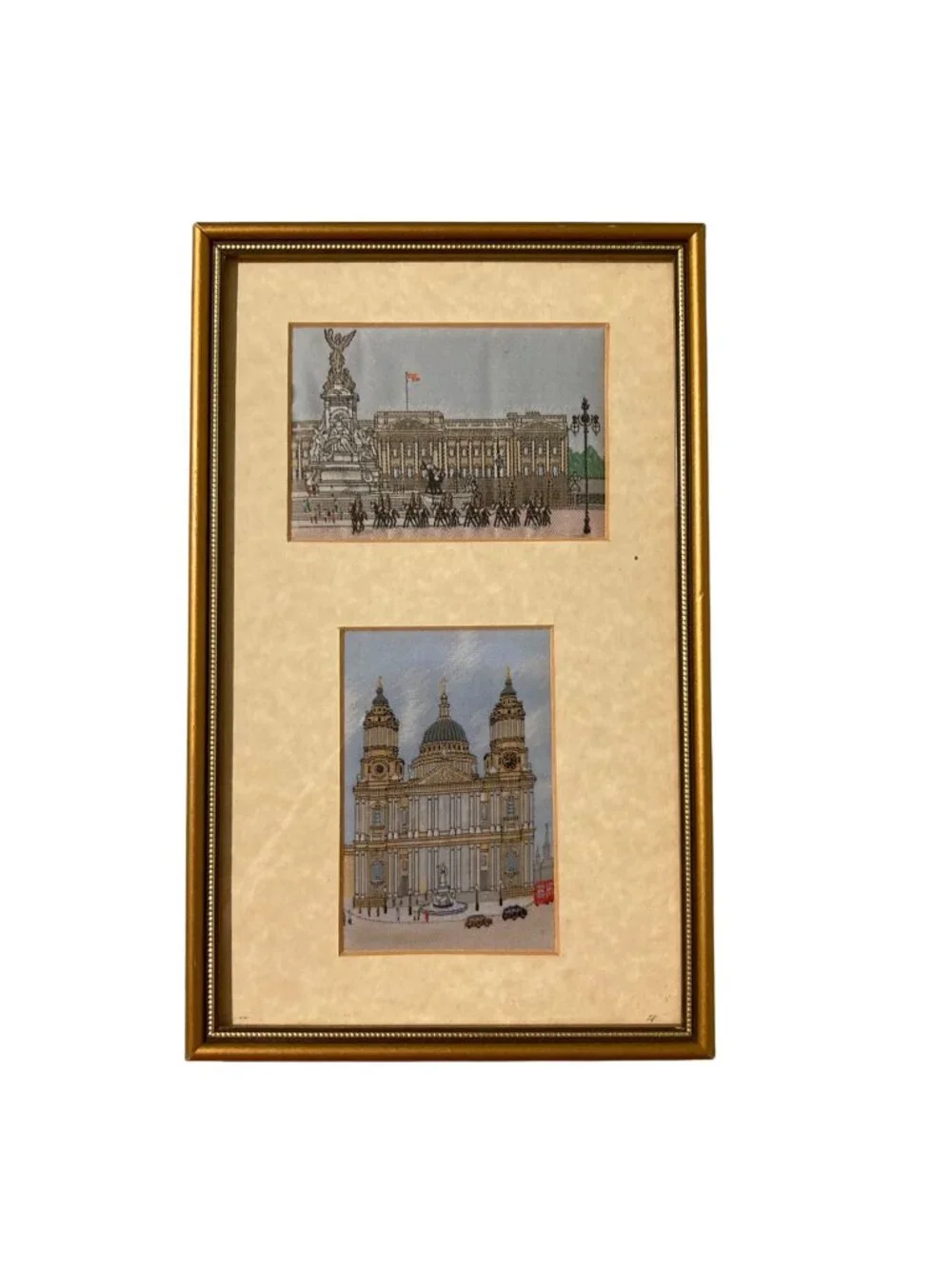 Vintage Framed London Landmarks Detailed Woven Textiles Or Jacquard